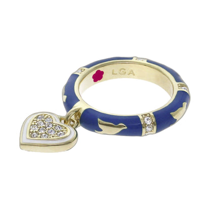 Charming 2 Stackable Ring Pavé Heart Charm blue enamel gold band Lauren G Adams on Tampa Home & Garden Store