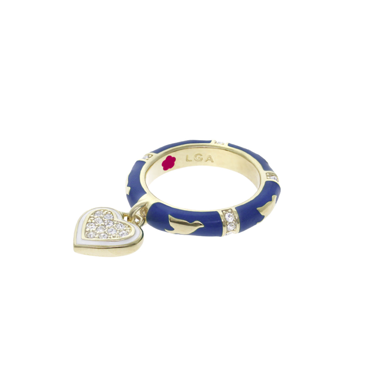 Charming 2Stack Ring with blue enamel, goldtone band and pave heart charm by Lauren G Adams on Tampa Home & Garden Store