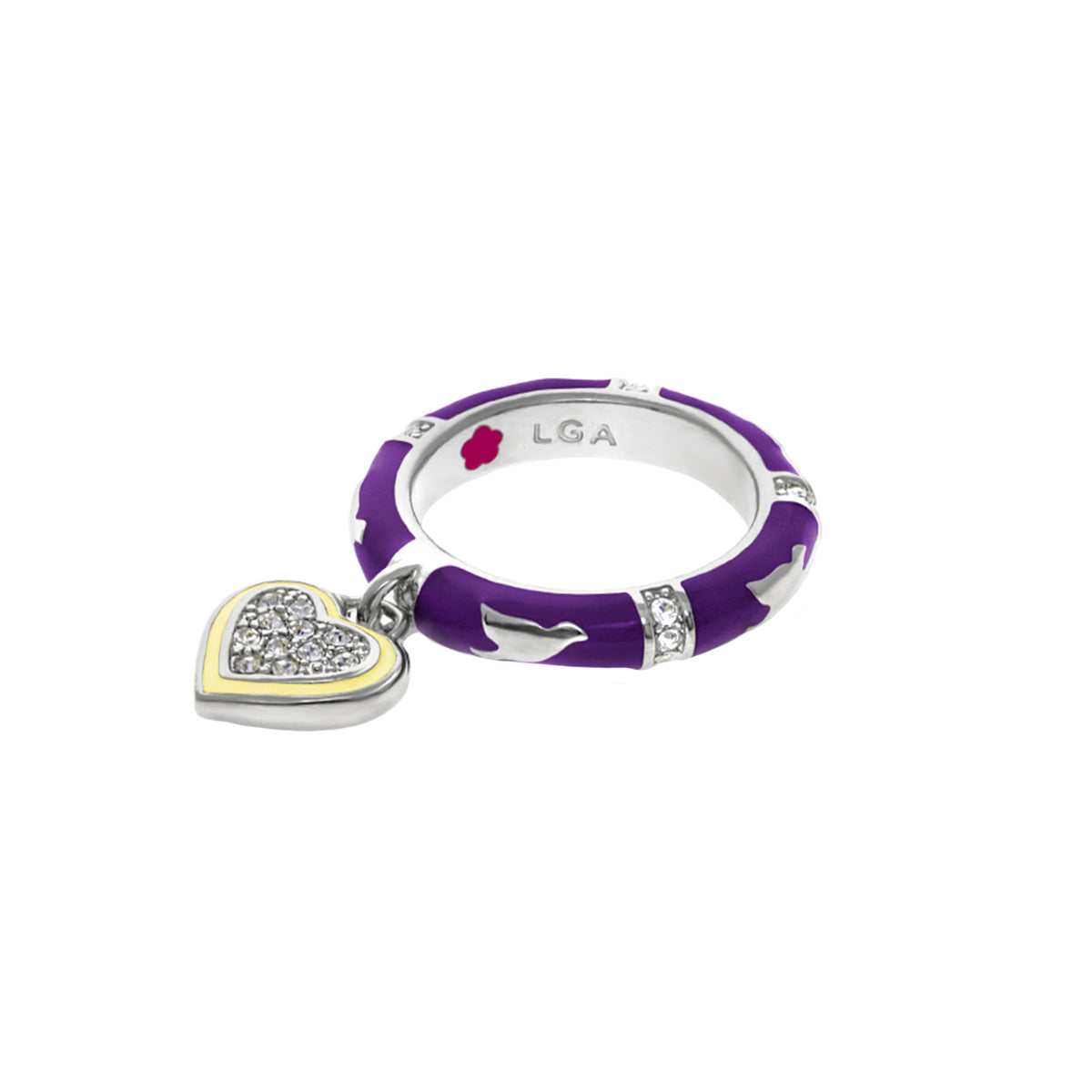 Charming 2 Stackable Ring with purple enamel, pavé heart charm by Lauren G Adams on Tampa Home & Garden Store
