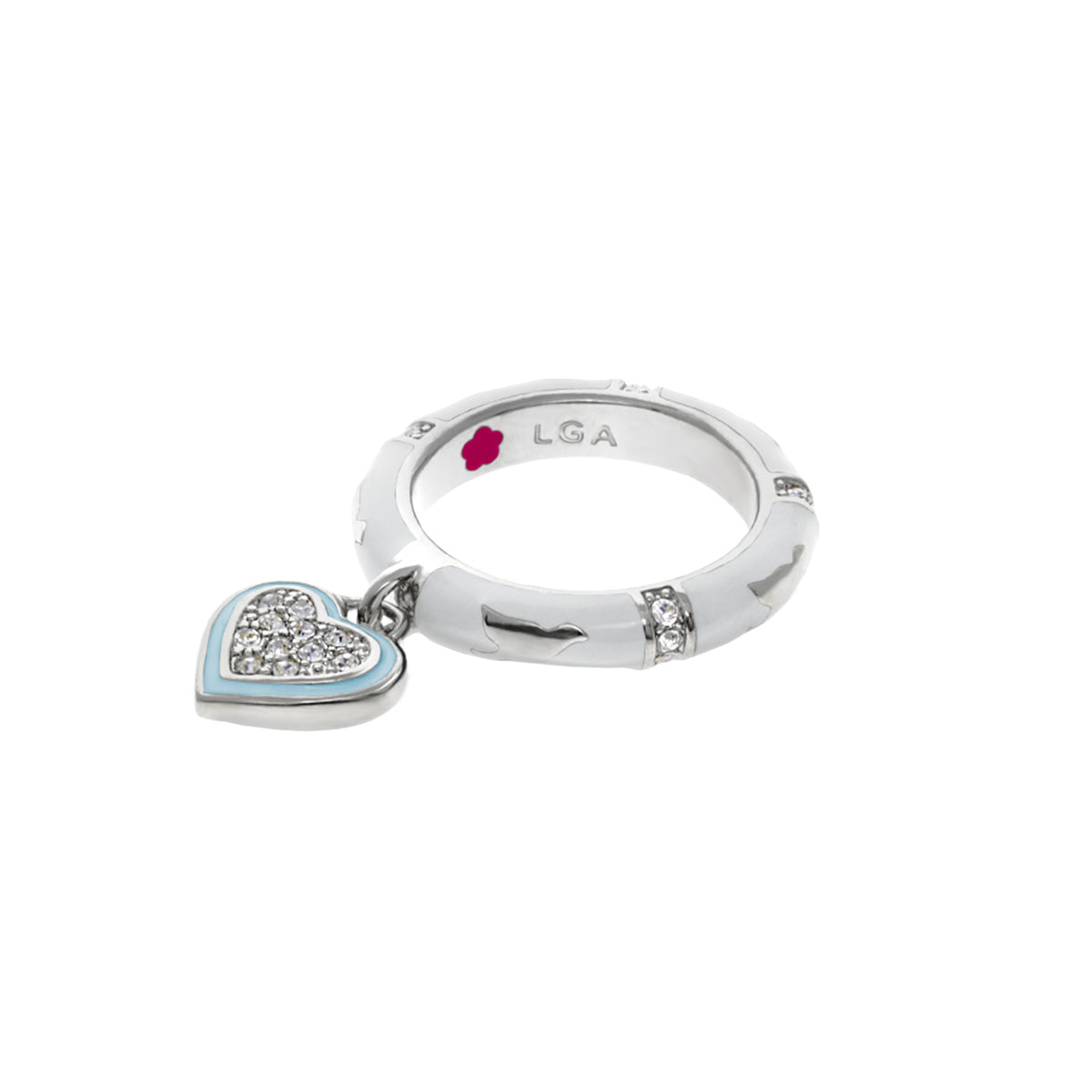 Charming 2 Stackable Ring with pavé heart charm, Lauren G Adams, silver with blue enamel on Tampa Home & Garden Store