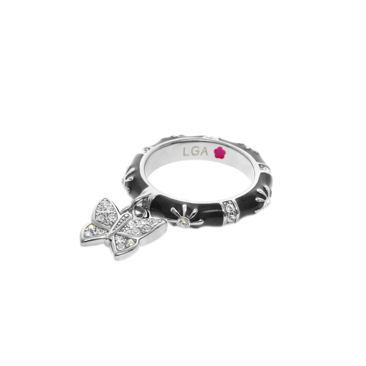 Stackable ring with pavé butterfly charm in silver-tone by Lauren G Adams on Tampa Home & Garden Store