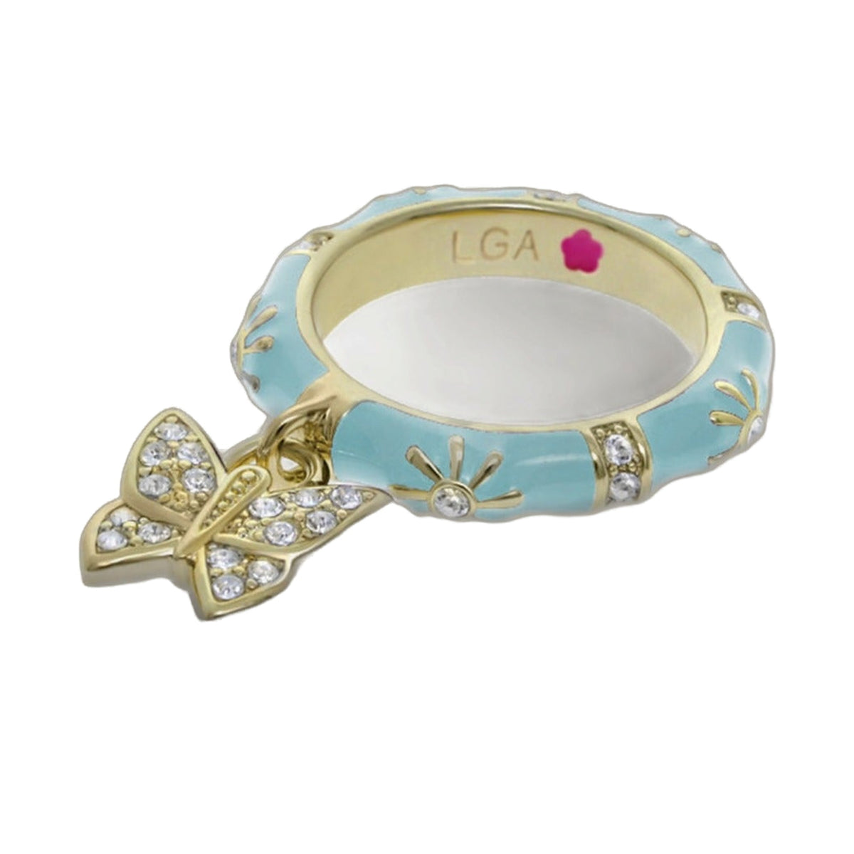 Stackable ring pavé butterfly charm on turquoise enamel band by Lauren G Adams on Tampa Home & Garden Store
