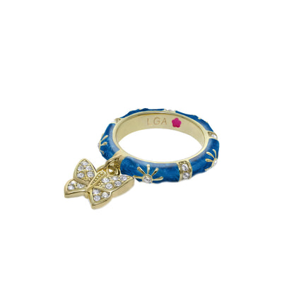 Charming 2 Stackable Ring Pavé Butterfly Charm blue enamel gold-tone ring by Lauren G Adams on Tampa Home & Garden Store
