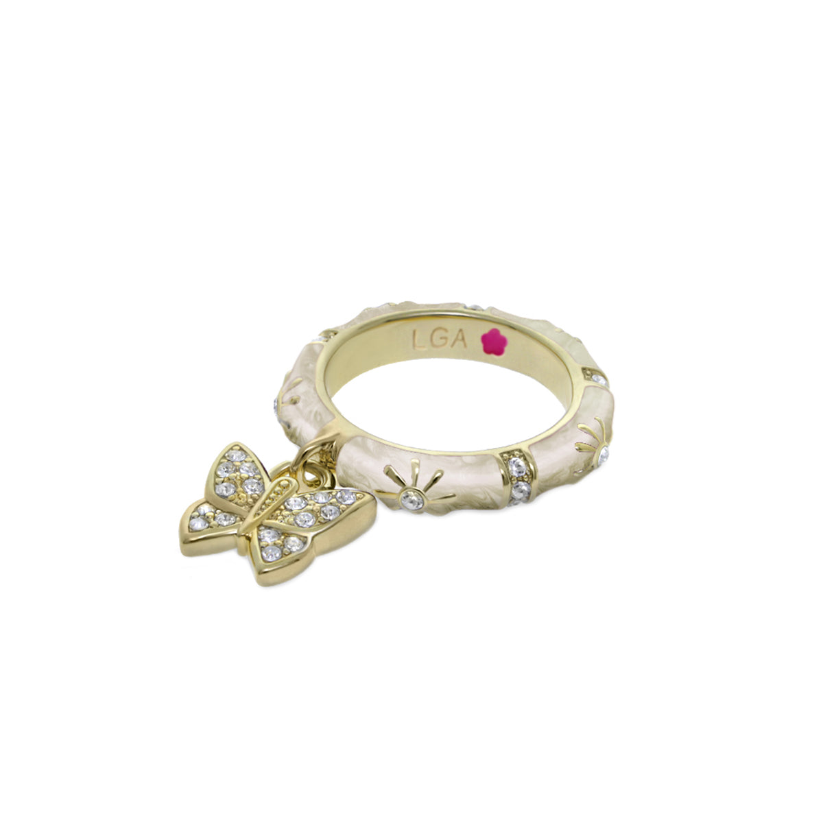 Charming 2 Stackable Ring with Pavé Butterfly Charm in gold-tone band by Lauren G Adams on Tampa Home & Garden Store
