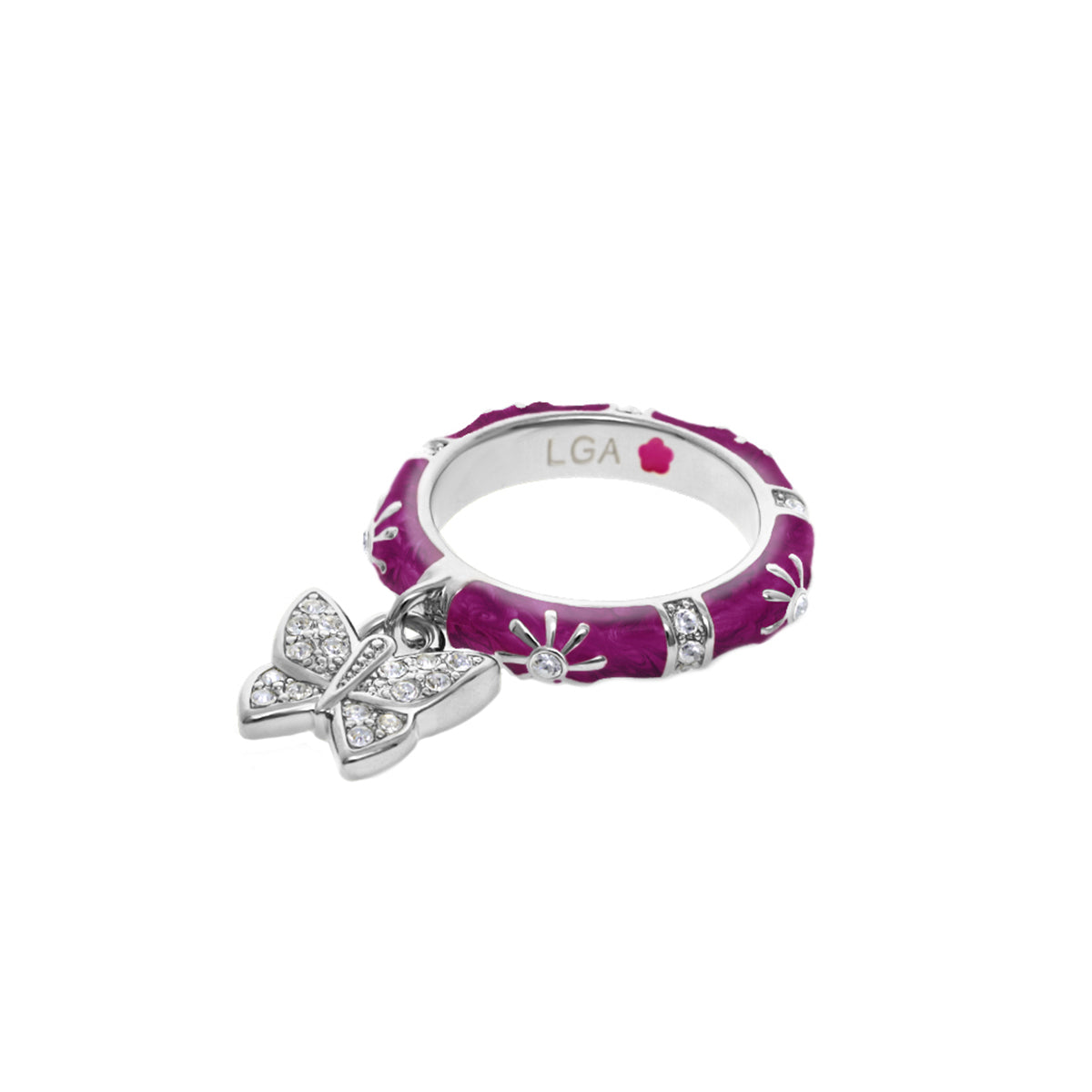 Charming 2 Stackable Ring by Lauren G Adams with purple enamel and pavé butterfly charm on Tampa Home & Garden Store