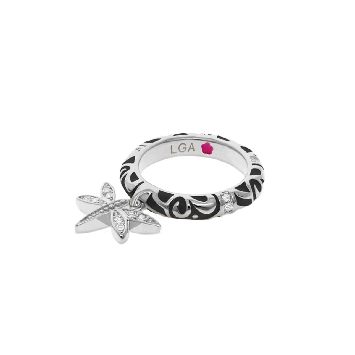 Charming 2 Stackable Ring with Pavé Dragonfly Charm silver band black enamel details Lauren G Adams on Tampa Home & Garden Store