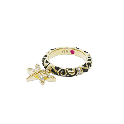 Charming 2 Stackable Ring with pavé dragonfly charm, gold band, enamel Lauren G Adams on Tampa Home & Garden Store