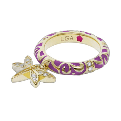 Charming 2 Stackable Ring - Pavé Dragonfly Charm by LGA; gold-tone rings with purple enamel on Tampa Home & Garden Store