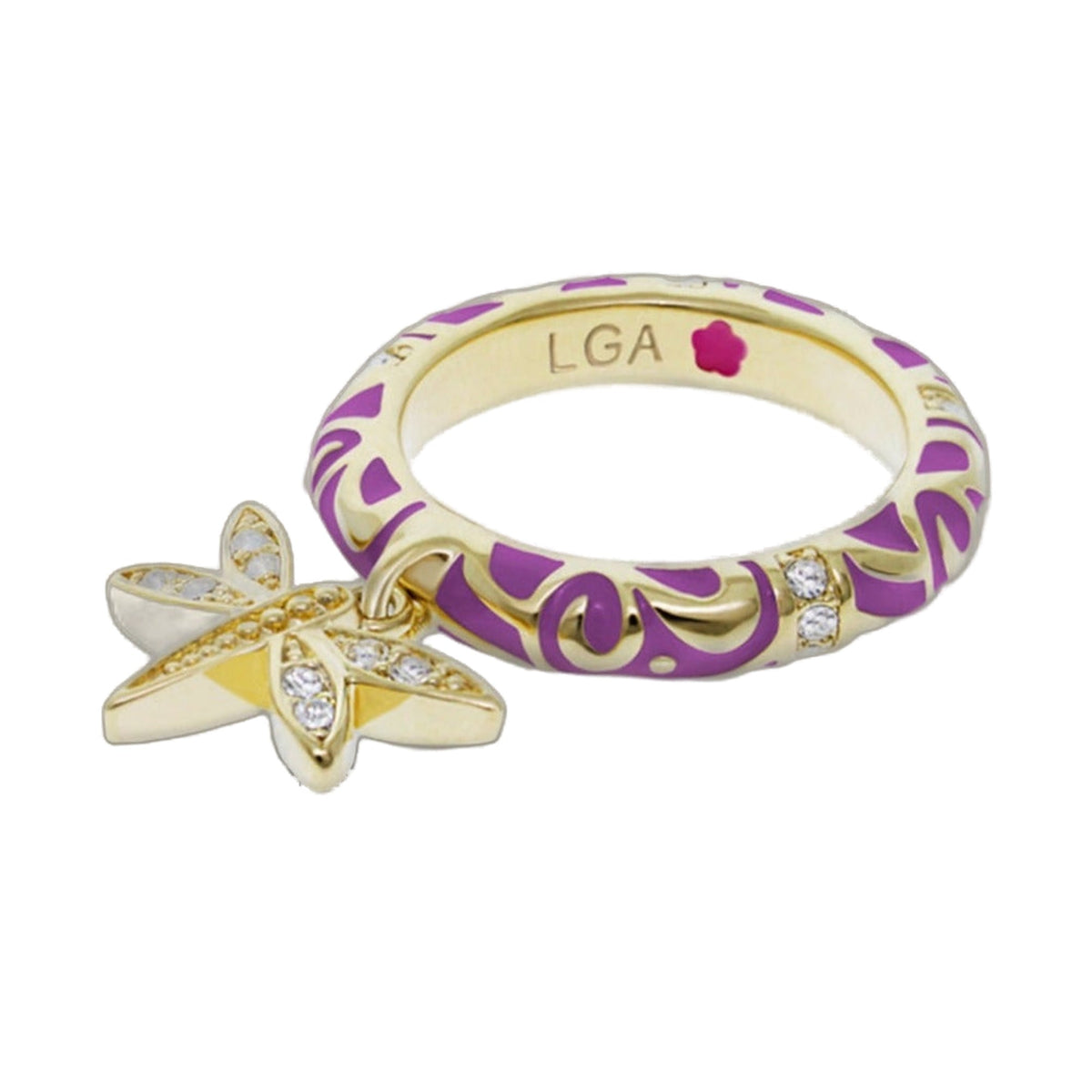 Charming 2 Stackable Ring Pavé Dragonfly Charm by Lauren G Adams, enamel on gold band on Tampa Home & Garden Store