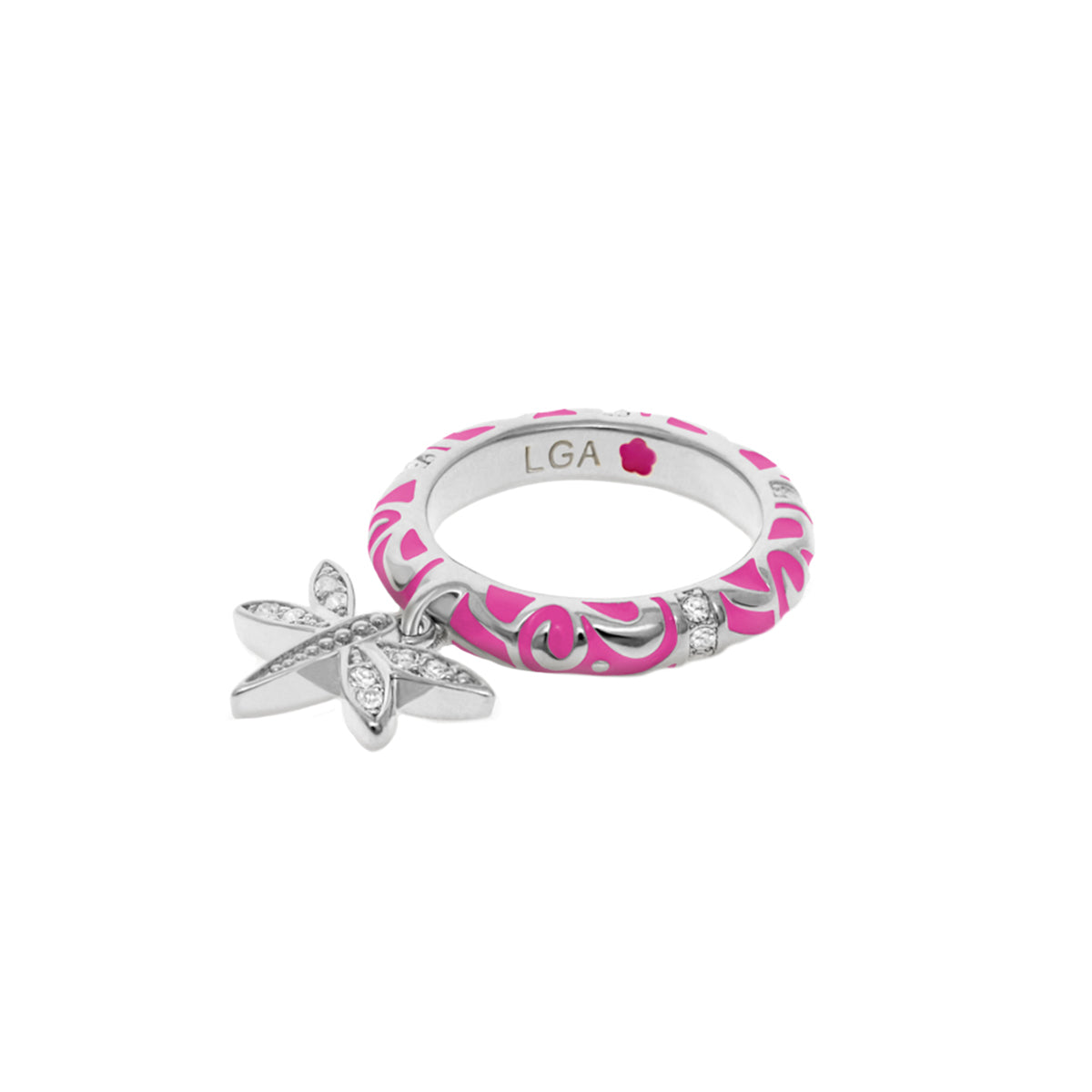 Charming 2 Stackable Ring with pavé dragonfly charm, pink enamel, Lauren G Adams on Tampa Home & Garden Store