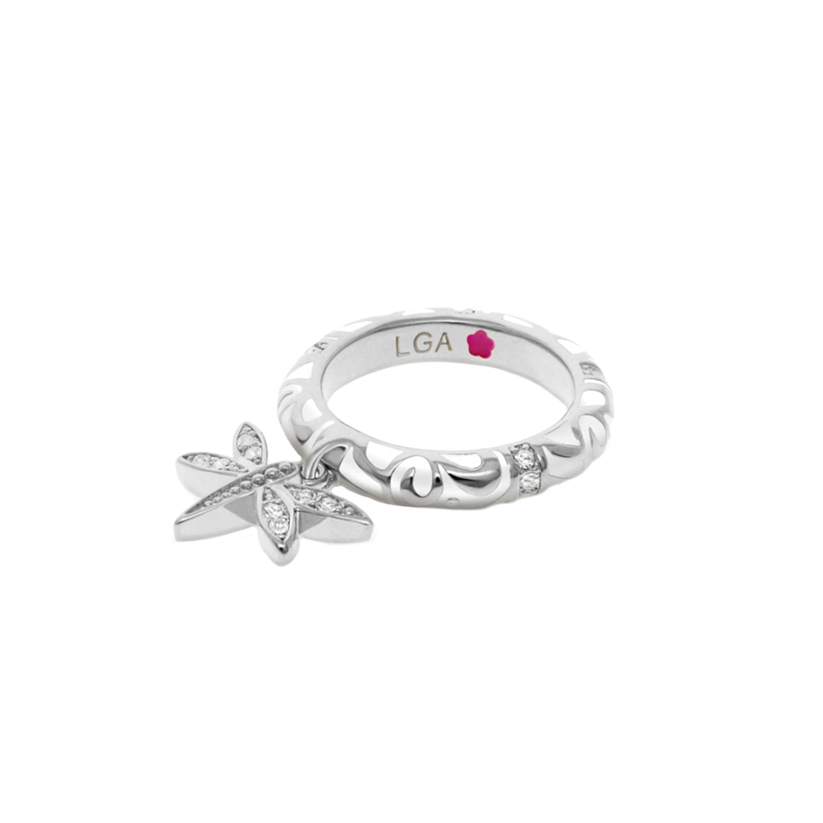 Charming 2-stackable ring with pavé dragonfly charm, silver band by Lauren G Adams LGA on Tampa Home & Garden Store