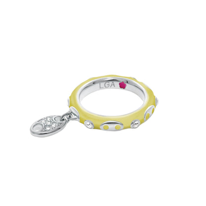 Charming 2 Stackable Ring Piggy Charm yellow enamel band with silver crystal charm LGA on Tampa Home & Garden Store