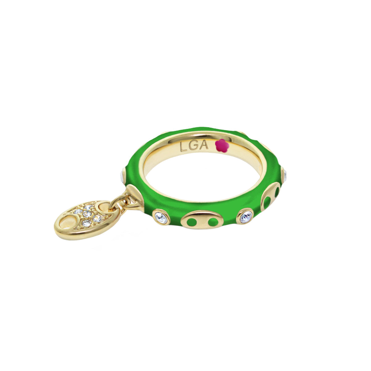 Charming 2 Stackable Ring Piggy Charm in green enamel with gold-tone accents, LGA inside on Tampa Home & Garden Store