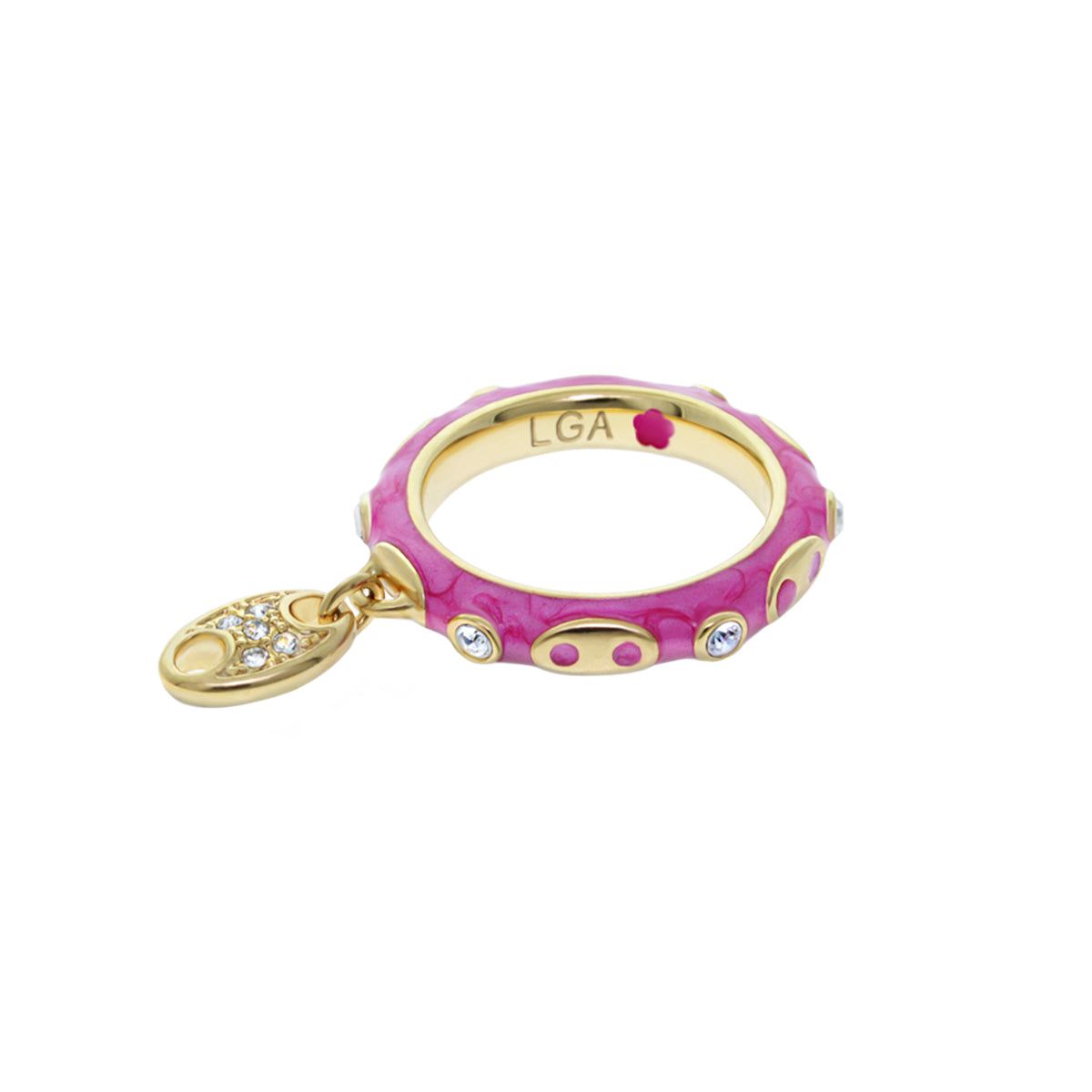 Charming 2 Stackable Ring Piggy Charm pink enamel with gold-tone band by Lauren G Adams on Tampa Home & Garden Store