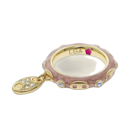 Stackable Ring Piggy Charm by Lauren G Adams, pink enamel with gold trim and crystal accent on Tampa Home & Garden Store