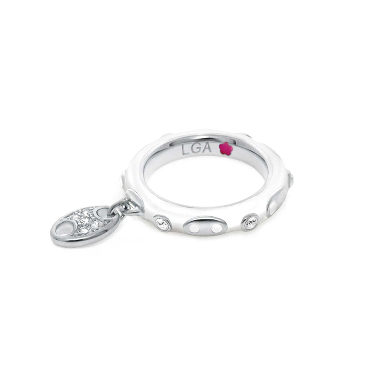 Charming 2 Stackable Ring - Piggy Charm, silver-tone with crystal accents and LGA engraving on Tampa Home & Garden Store