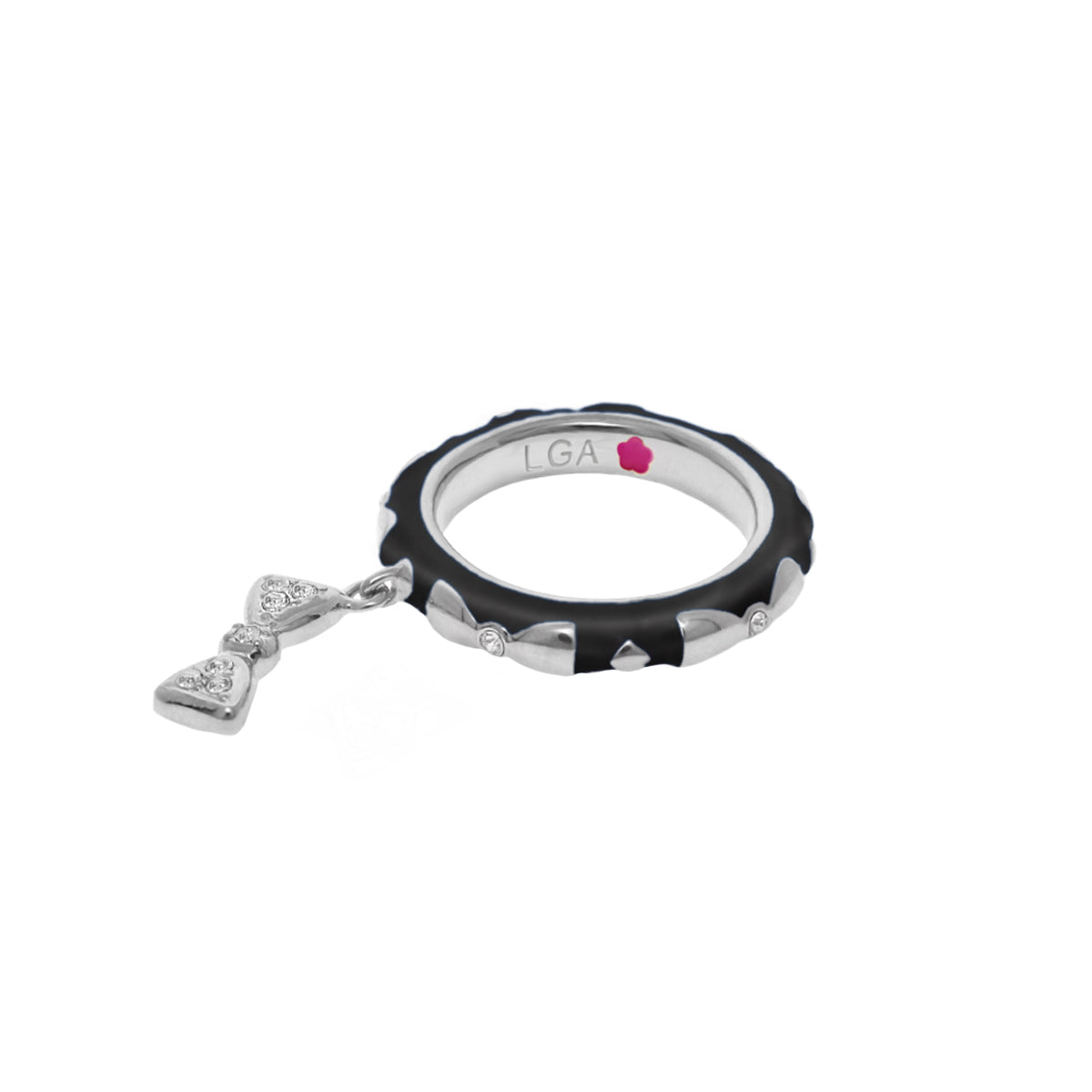 Charming 2 Stackable Ring — Pavé Bow Charm, Lauren G Adams, black enamel band on Tampa Home & Garden Store