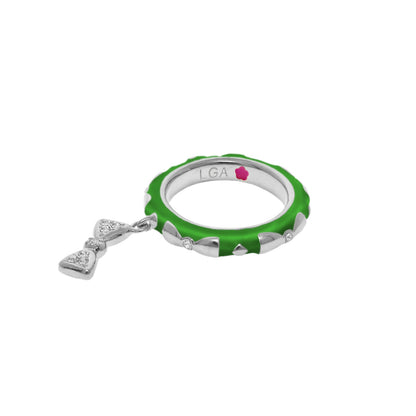 Charming 2 Stackable Ring Pavé Bow Charm, green enamel ring with spikes and pavé bow pendant on Tampa Home & Garden Store