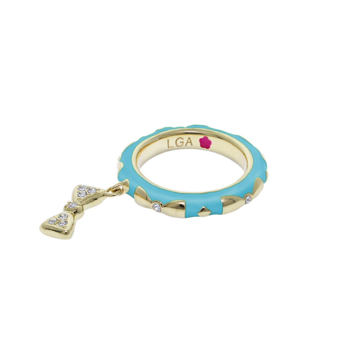 Ring Charming 2 Stackable Ring with pavé bow charm, turquoise enamel, Lauren G Adams on Tampa Home & Garden Store