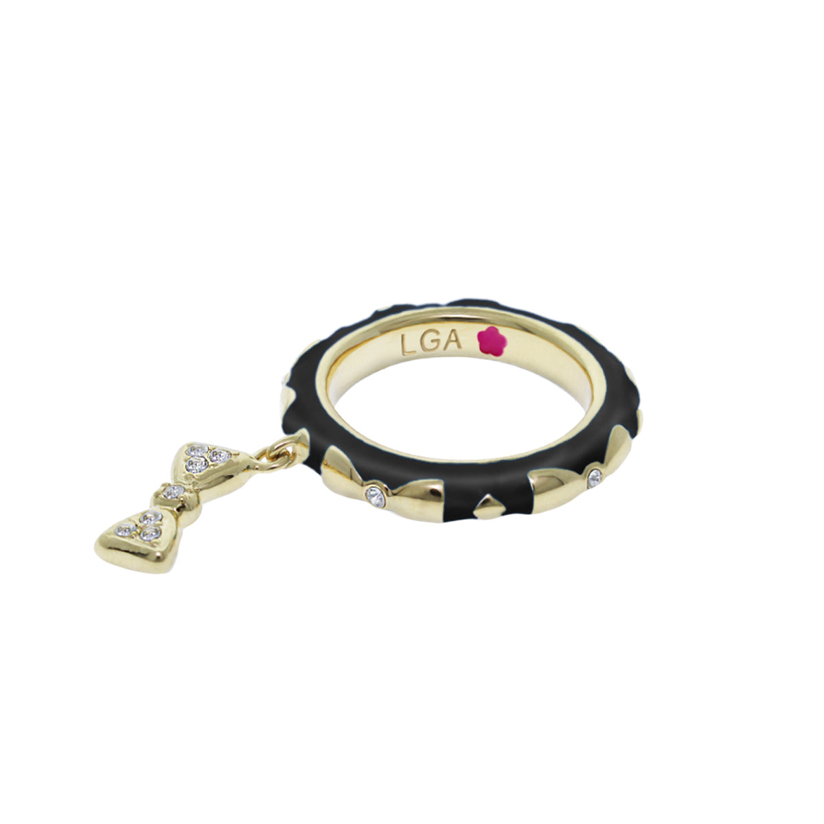 Charming 2 Stackable Ring Pavé Bow Charm in black enamel with gold-tone and crystal details by Lauren G Adams on Tampa Home & Garden Store