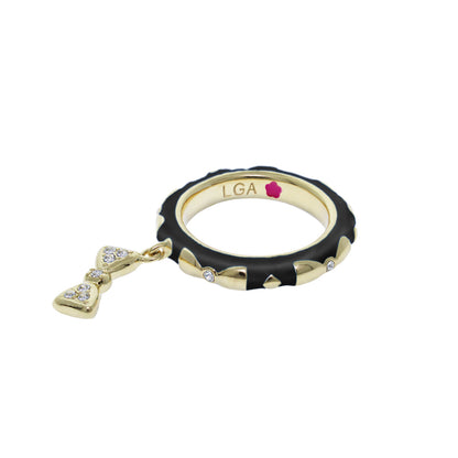 Charming 2 Stackable Ring Pavé Bow Charm in black enamel with gold-tone and crystal details by Lauren G Adams on Tampa Home & Garden Store