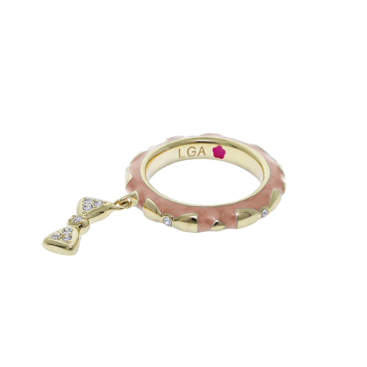 Charming 2 Stackable Ring with Pavé Bow Charm, pink enamel and gold-tone edges by Lauren G Adams on Tampa Home & Garden Store