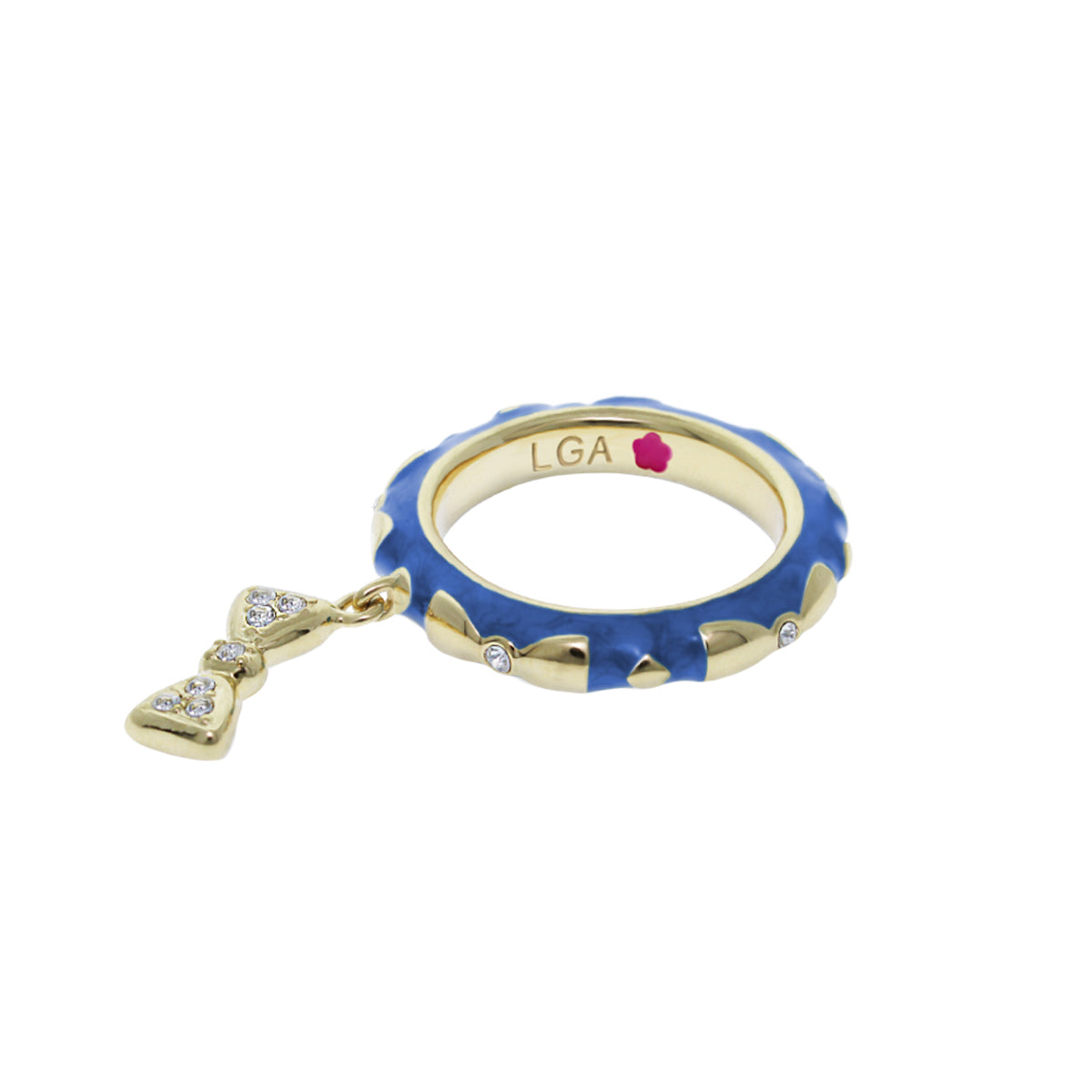 Charming 2 Stackable Ring - Pavé Bow Charm in blue enamel with gold-tone band by Lauren G Adams on Tampa Home & Garden Store