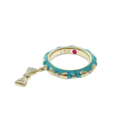 Charming 2 Stackable Ring - Pavé Bow Charm, turquoise enamel, gold-tone band, Lauren G Adams on Tampa Home & Garden Store