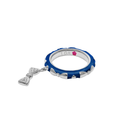 Ring: Charming 2 Stackable Ring with Pavé Bow Charm in blue enamel and silver accents LGA on Tampa Home & Garden Store