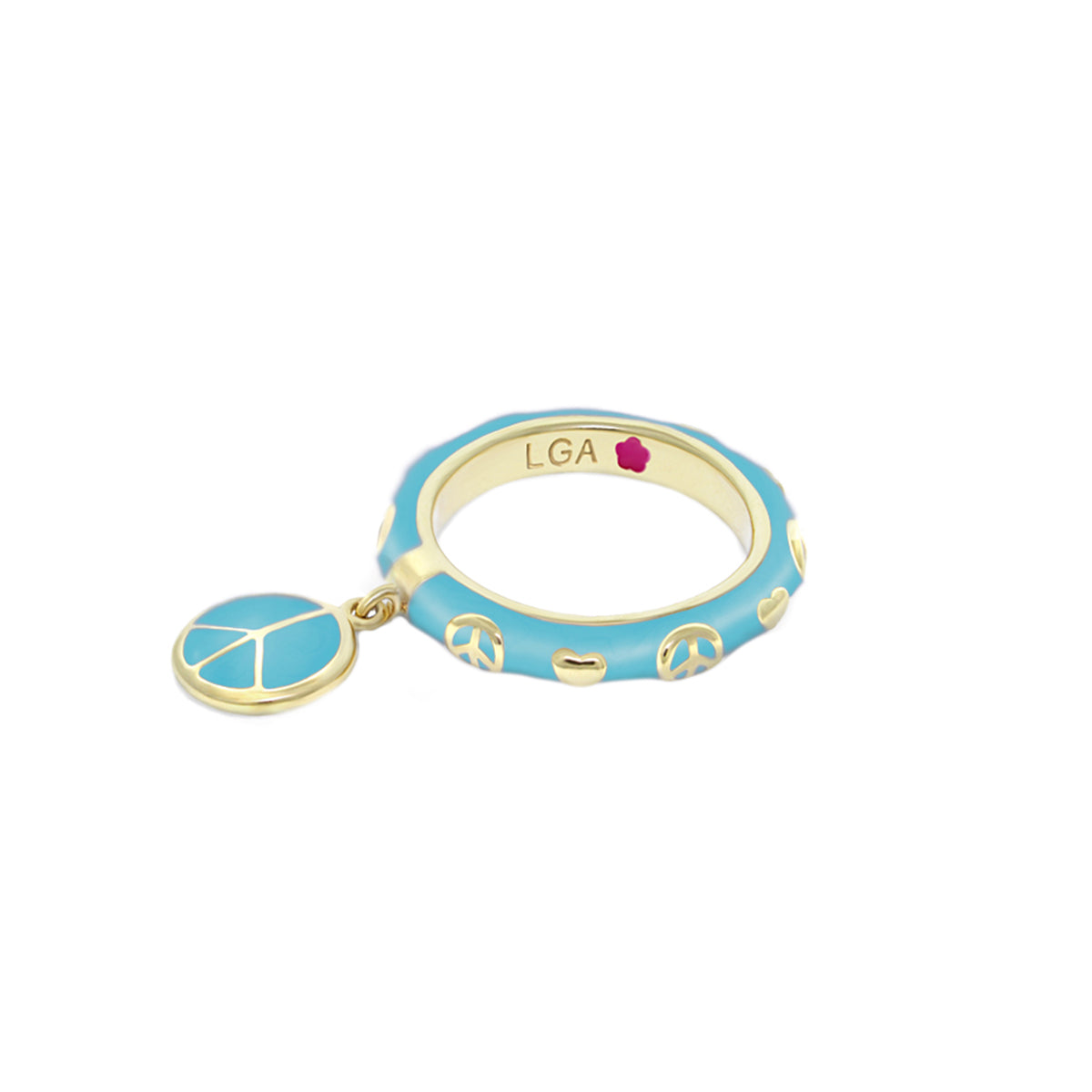 Charming 2 Stackable Ring Peace Charm LGA turquoise enamel gold-tone band with peace symbols on Tampa Home & Garden Store