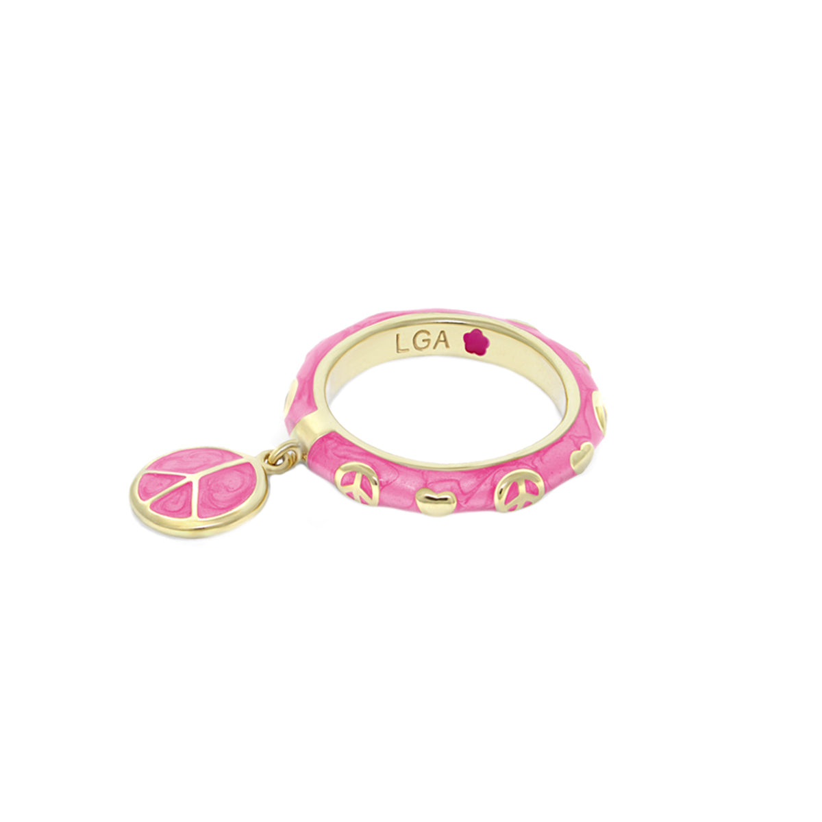 Charming 2 Stackable Ring Peace Charm, pink enamel with gold peace symbols by Lauren G Adams on Tampa Home & Garden Store