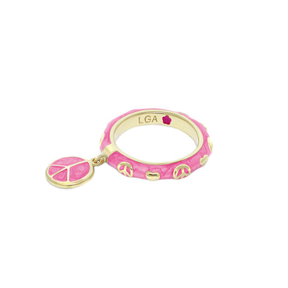 Charming 2 Stackable Ring Peace Charm, pink enamel with gold peace symbols by Lauren G Adams on Tampa Home & Garden Store