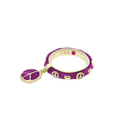 Charming 2 Stackable Ring Peace Charm purple band with gold peace symbols by Lauren G Adams on Tampa Home & Garden Store