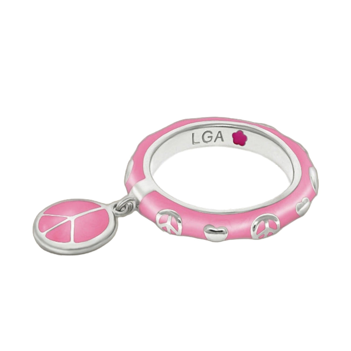 Ring Charming 2 Stackable Ring Peace Charm by Lauren G Adams pink enamel with peace charm on Tampa Home & Garden Store