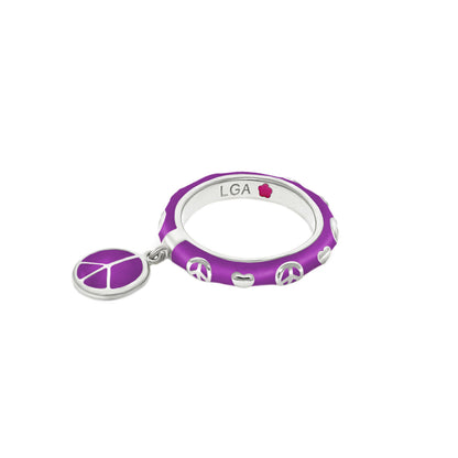 Charming 2 Stackable Ring Peace Charm, purple enamel with peace symbols hanging charm LGA on Tampa Home & Garden Store