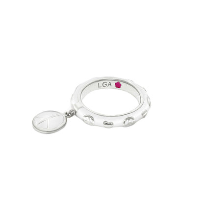 Ring Charming 2 Stackable Peace Charm LGA, silver band with peace symbols, LGA inside on Tampa Home & Garden Store