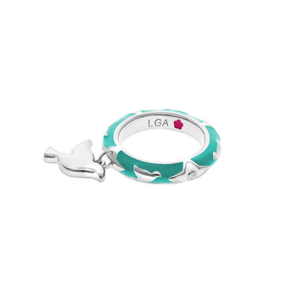 Charming 2 Stackable Ring — Dove Charm teal enamel band with silver dove pendant LGA inside on Tampa Home & Garden Store