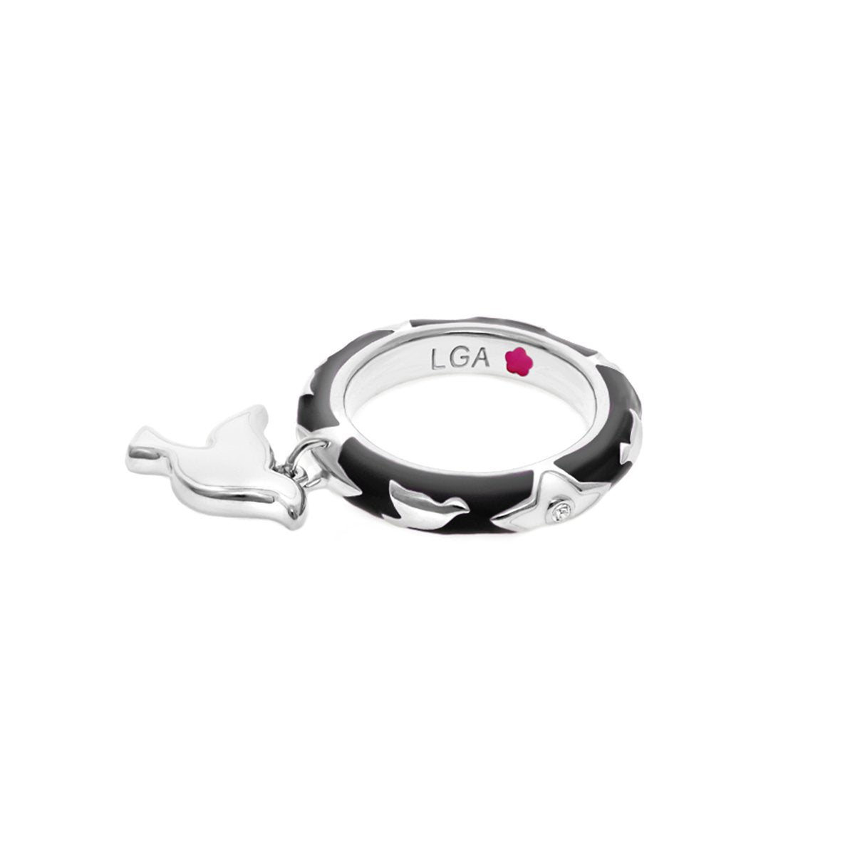 Charming 2 Stackable Ring Dove Charm by Lauren G Adams, silver band with black enamel on Tampa Home & Garden Store