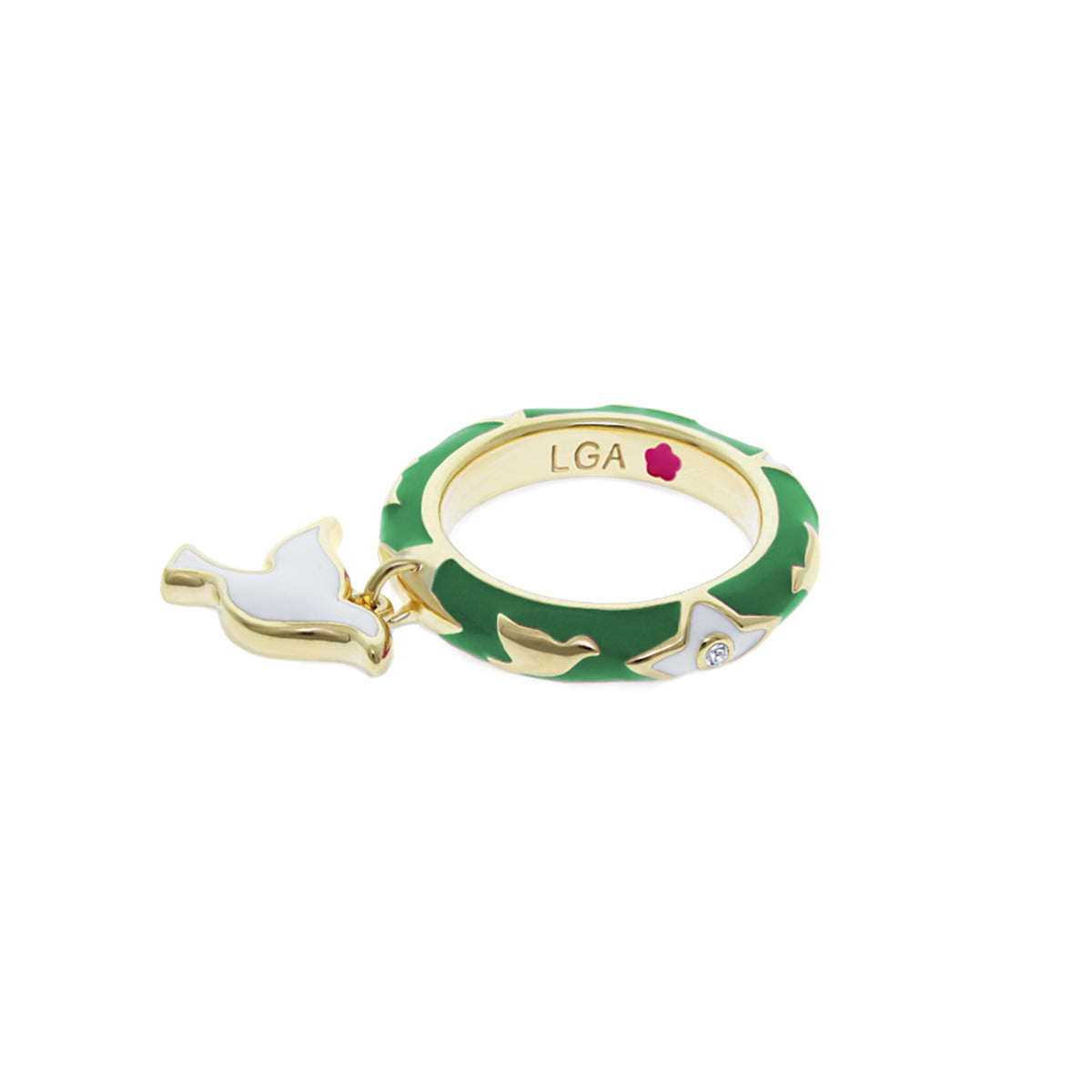 Charming 2 Stackable Ring — Dove Charm, green enamel, gold-tone band, Lauren G Adams on Tampa Home & Garden Store