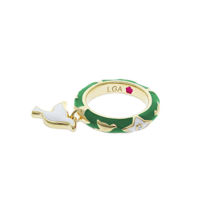 Charming 2 Stackable Ring — Dove Charm, green enamel, gold-tone band, Lauren G Adams on Tampa Home & Garden Store