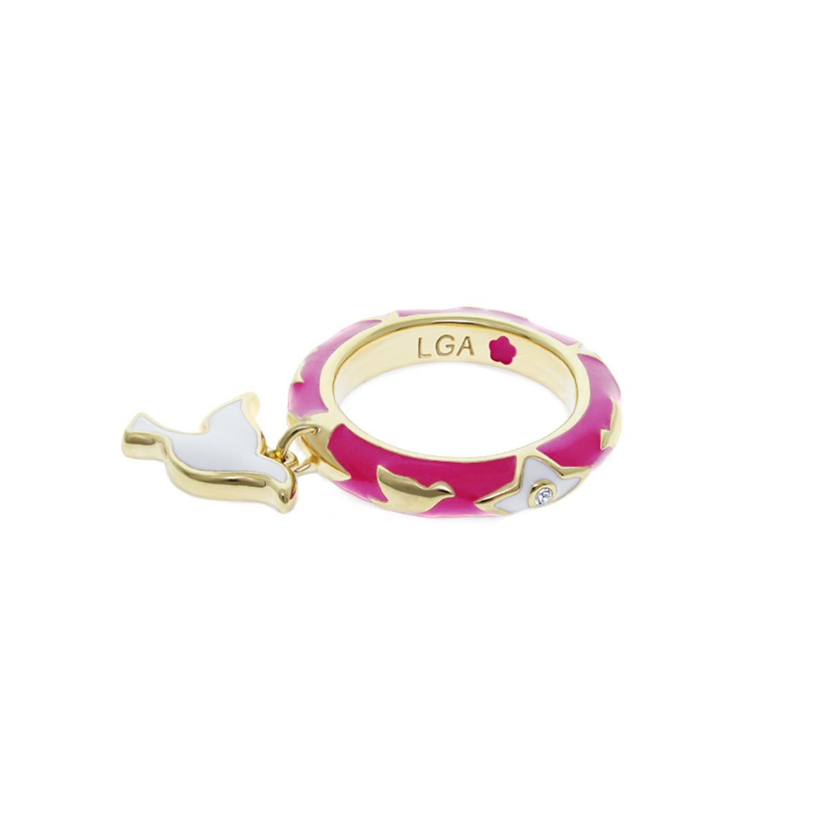 Charming 2 Stackable Ring Dove Charm by Lauren G Adams pink enamel band with white dove charm on Tampa Home & Garden Store