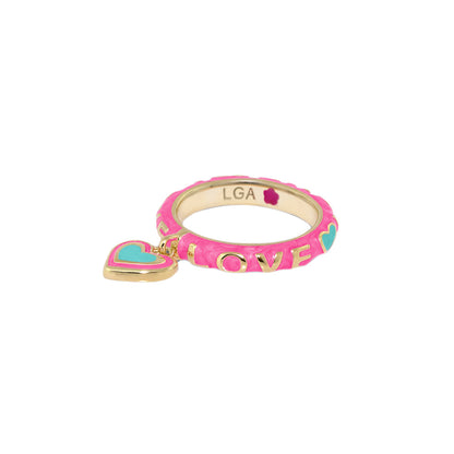 Slim Enamel Stackable Ring and Crystal Charm
