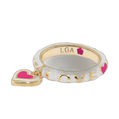 Slim Enamel Stackable Ring and Crystal Charm