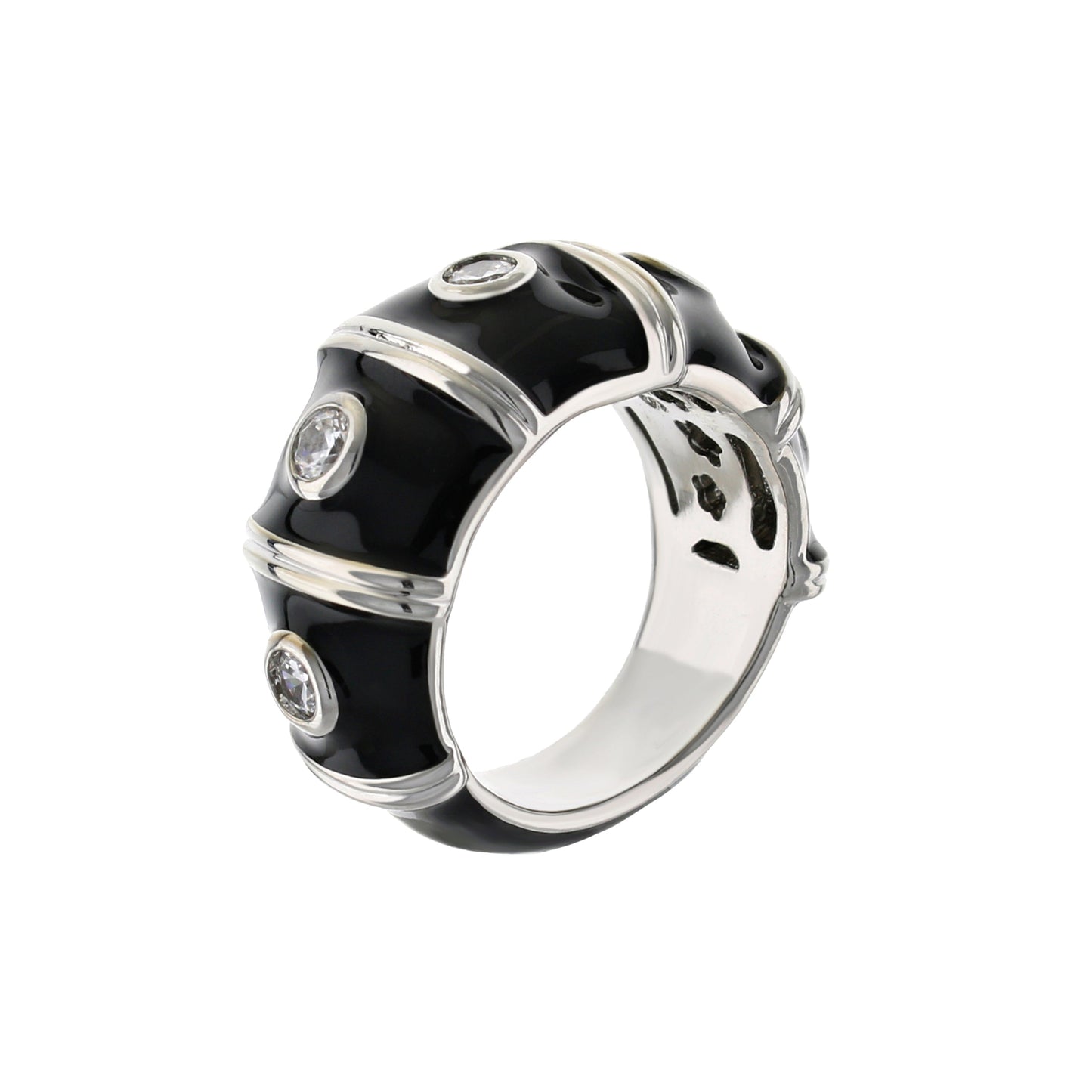 Tiny Dots Band Ring by Lauren G Adams, black enamel with silver-tone bezel-set stones on Tampa Home & Garden Store