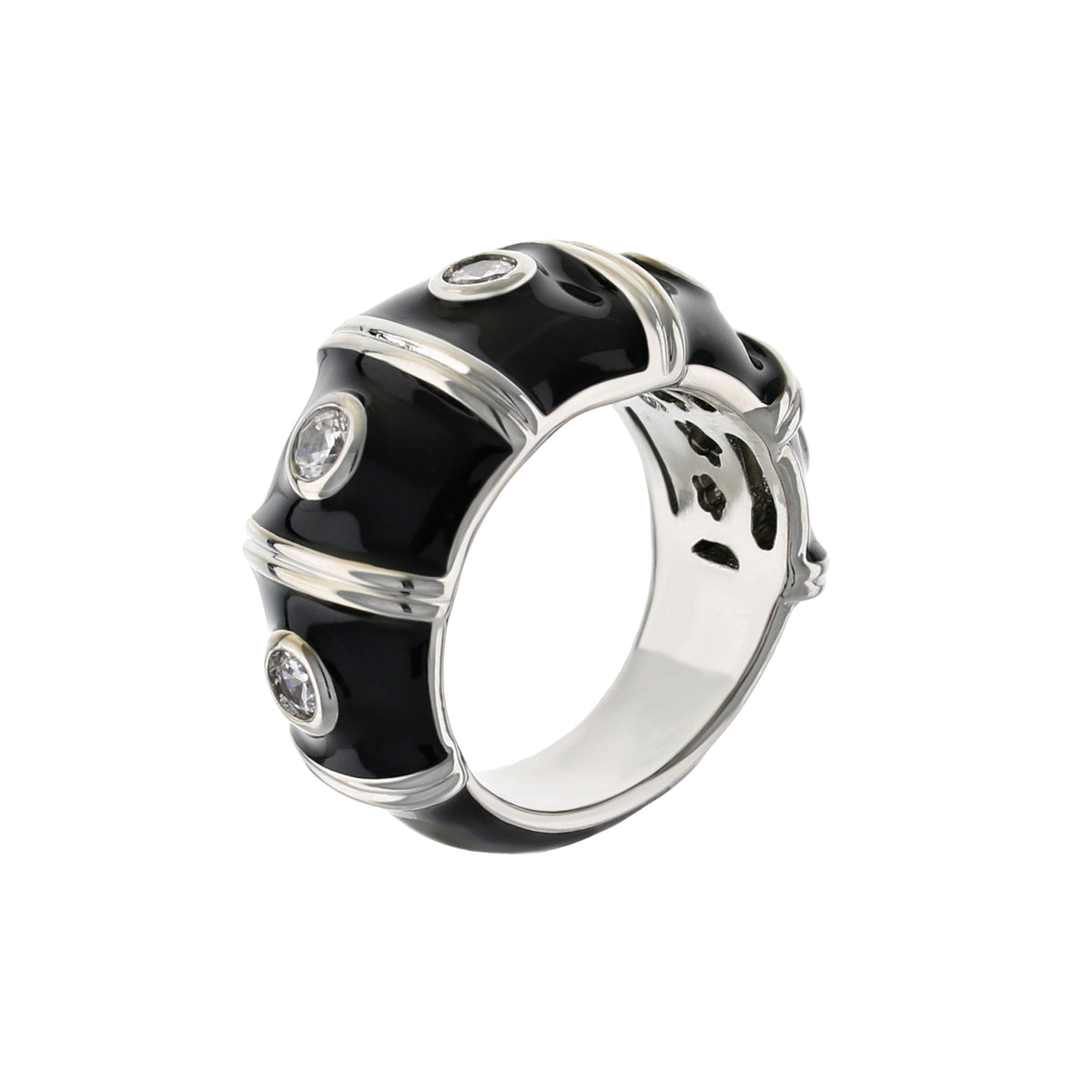 Tiny Dots Band Ring by Lauren G Adams, black enamel with silver-tone bezel-set stones on Tampa Home & Garden Store