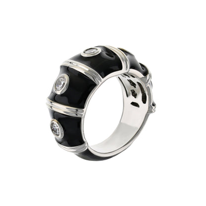 Tiny Dots Band Ring by Lauren G Adams, black enamel with silver-tone bezel-set stones on Tampa Home & Garden Store