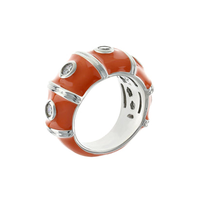 Tiny Dots Band Ring by Lauren G Adams; orange enamel with silver band and crystal accents on Tampa Home & Garden Store