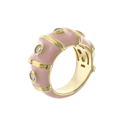 Tiny Dots Band Ring in pink enamel with gold-tone bands and crystal insets by Lauren G Adams on Tampa Home & Garden Store