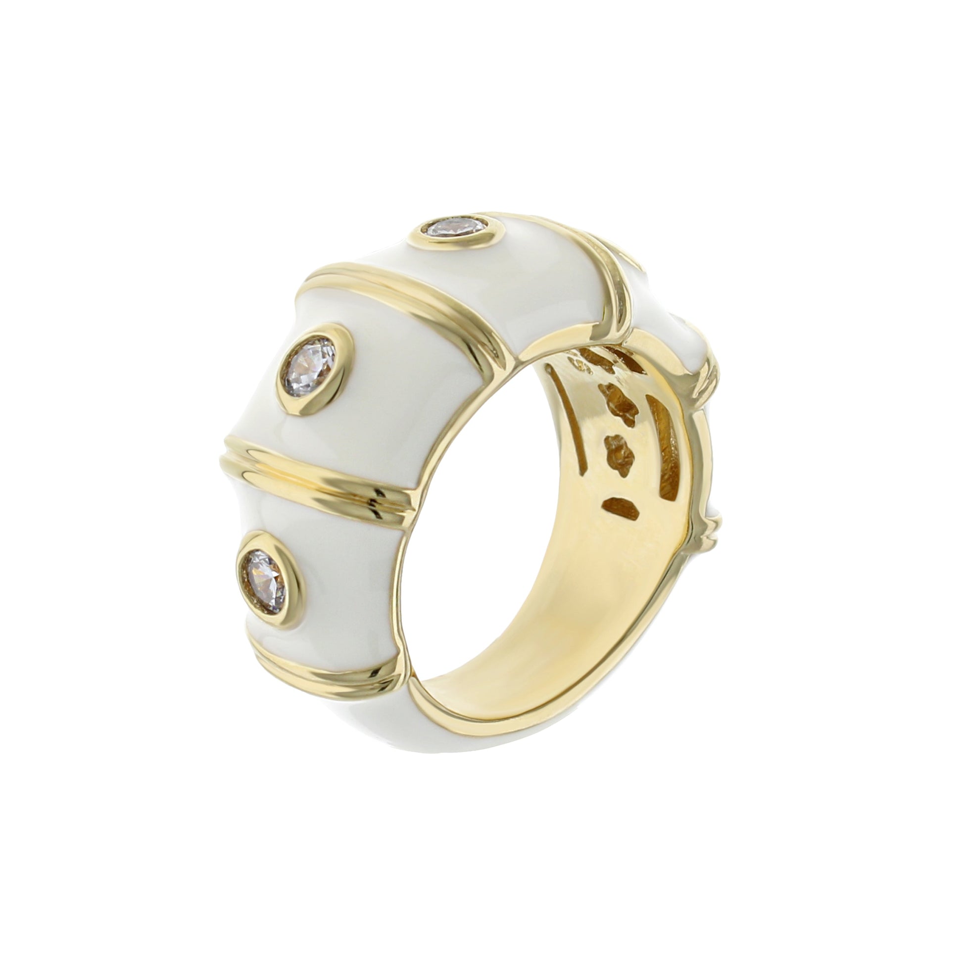 Tiny Dots Band Ring by Lauren G Adams, white enamel with gold-tone trim and bezel crystals on Tampa Home & Garden Store
