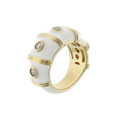 Tiny Dots Band Ring by Lauren G Adams, white enamel with gold-tone trim and bezel crystals on Tampa Home & Garden Store